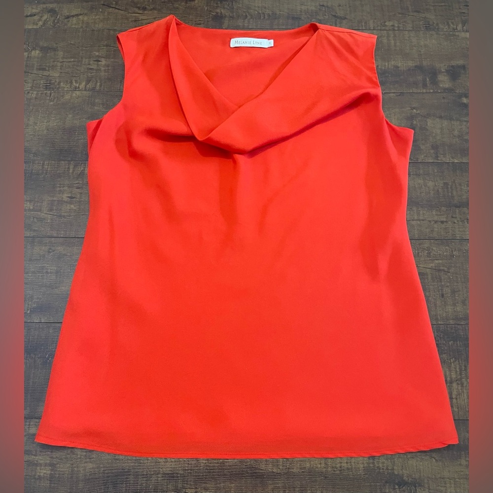 MELANIE LYNE Size 6 Silky Imperial Red Cowl Neck Blouse Sleeveless Top Career
